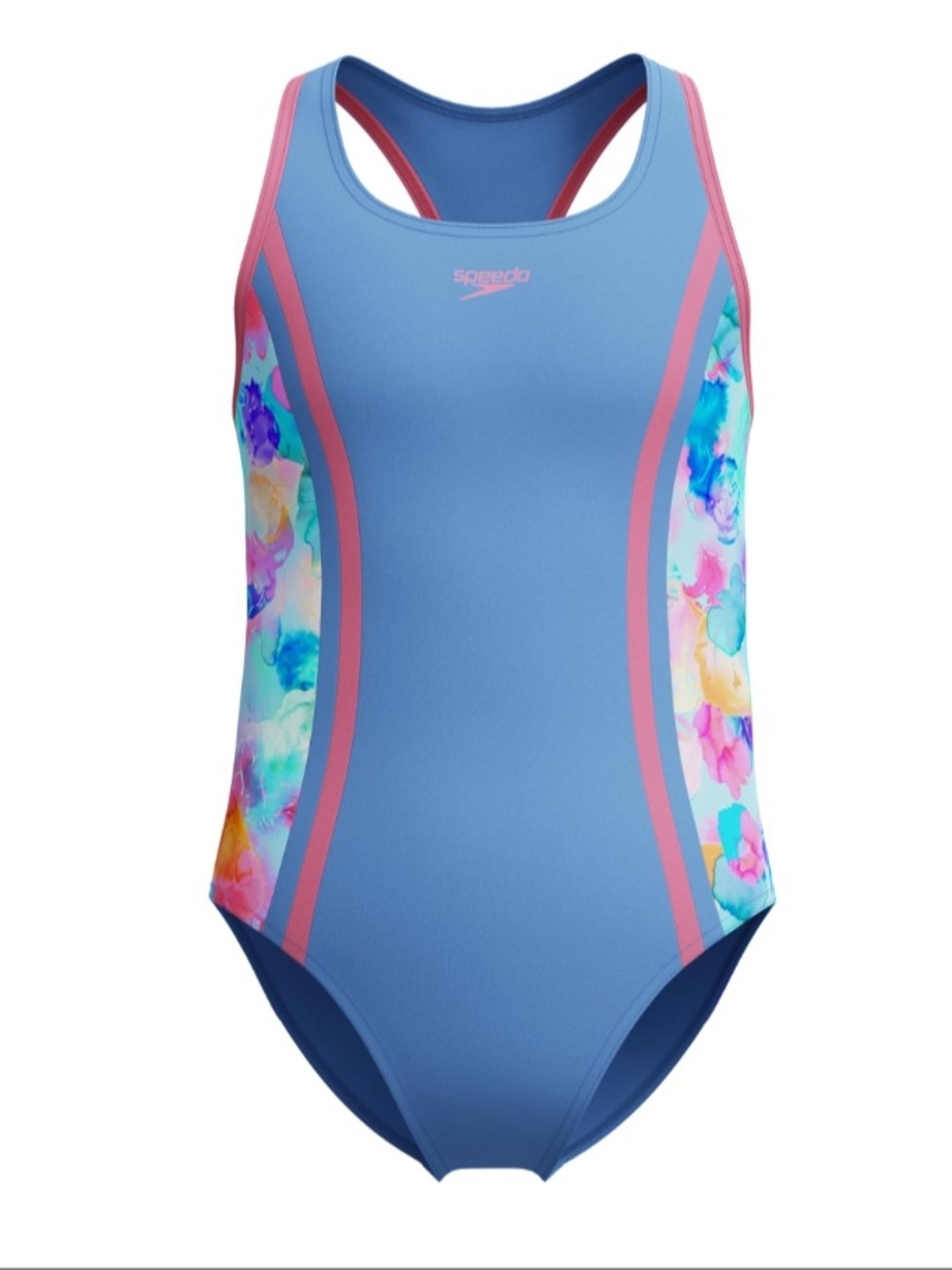 ~Speedo Girl's Swimsuit One Piece Thick Strap Racer Back Printed 14